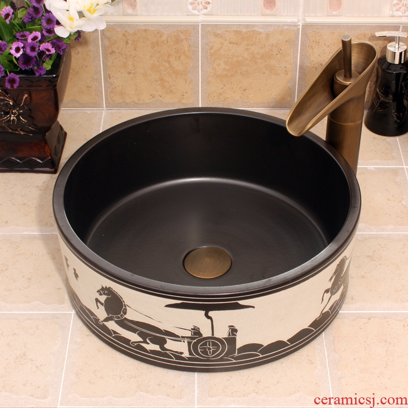 JingYuXuan jingdezhen ceramic art basin stage basin sinks the sink basin straight black and white carriage