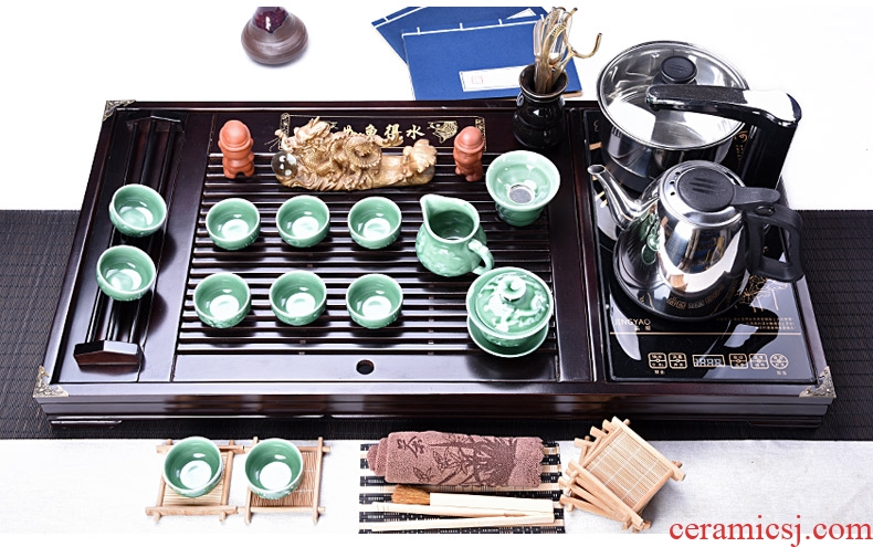 HaoFeng purple sand tea set automatic ceramic cup pot induction cooker household kung fu tea tea tea tray