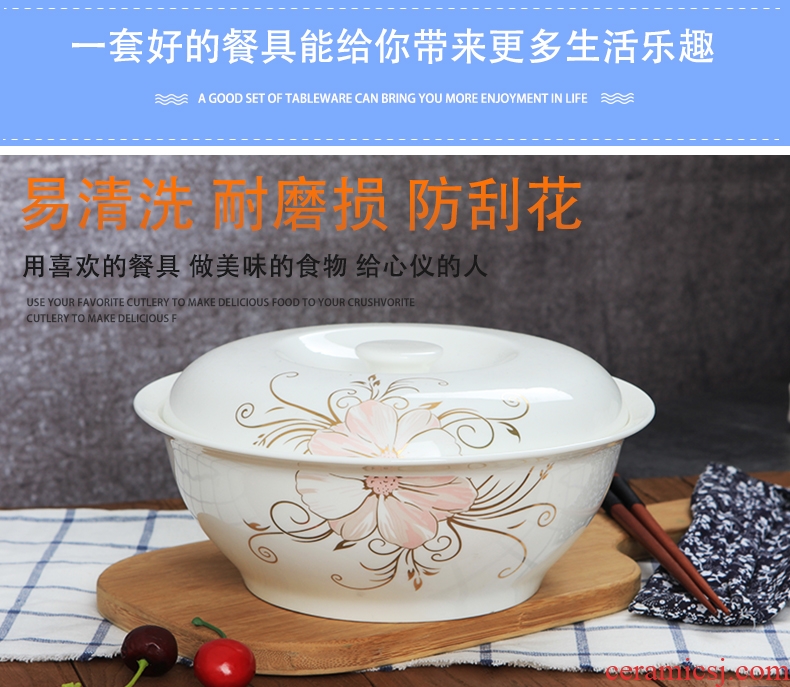 Lead-free bone porcelain of jingdezhen ceramics pan Korean tableware household with cover large saucepan soup basin can be microwave porcelain