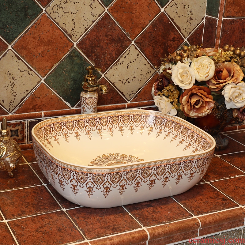 Gold cellnique white art ceramic stage basin sink European luxuriant sinks of the basin that wash a face numerous wreath