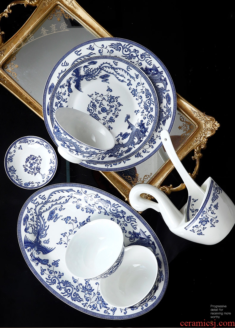 Jingdezhen blue and white porcelain tableware suit bone bowls dishes suit dishes chopsticks combination Chinese ceramic plate