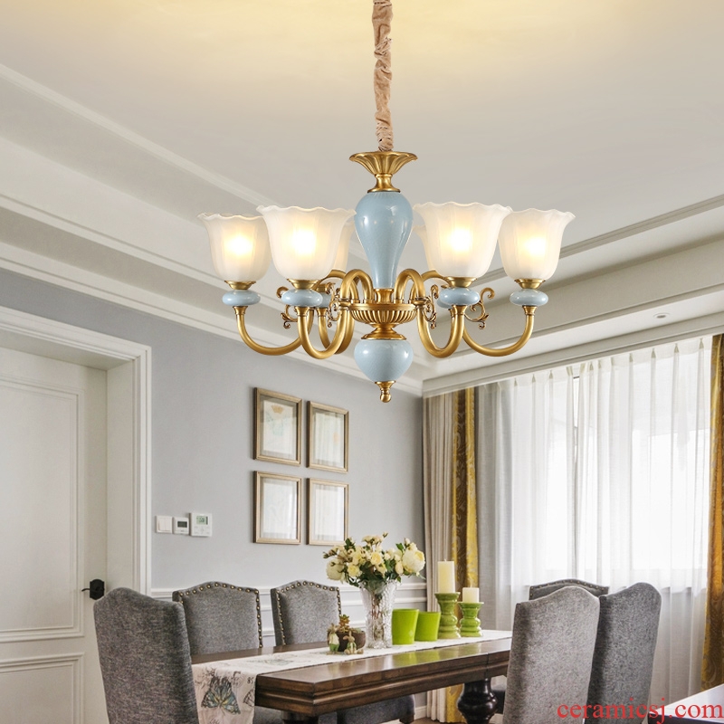 Any lift european-style full copper chandelier lamps and lanterns of the sitting room is contracted American bedroom creative personality ceramic lamp hall restaurant