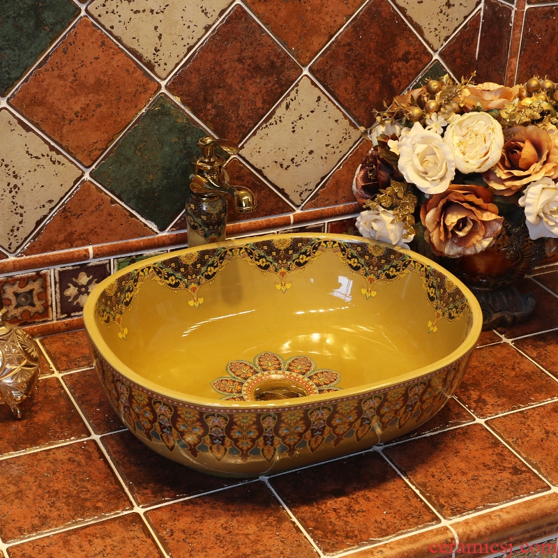 Gold cellnique European art basin ceramic lavatory on its color toilet lavabo household basin