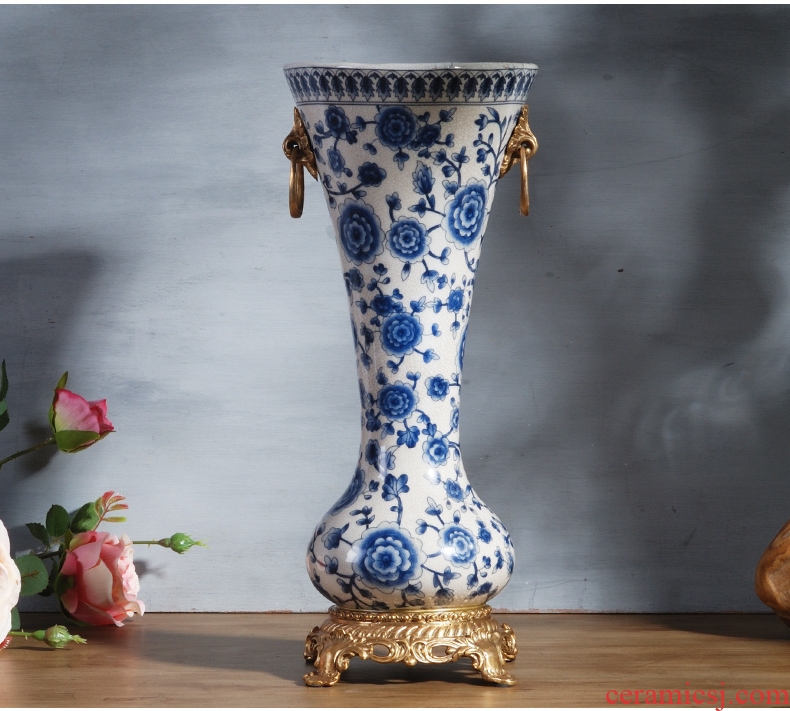 Murphy's new Chinese style restoring ancient ways with copper of blue and white porcelain ceramic vase sitting room home decoration flower arranging, furnishing articles