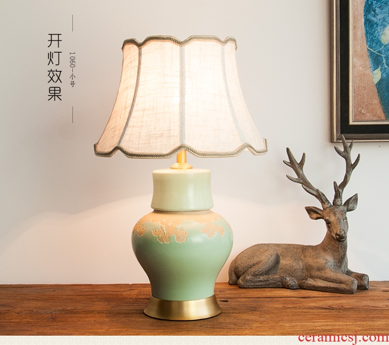 New Chinese style full copper ceramic desk lamp green pot-bellied contemporary sitting room bedroom berth lamp hotel study desk lamp, 1060