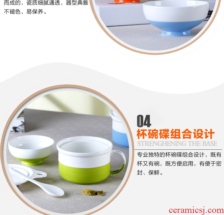 Students bowl with cover ceramic bowl bowl cup dishes spoon set salad bowl japanese-style tableware bowls of household