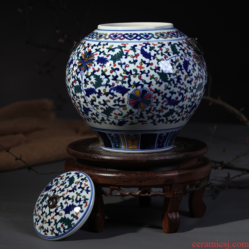 Blue and white porcelain of jingdezhen ceramic vase furnishing articles manual cover pot sitting room adornment style storage tank