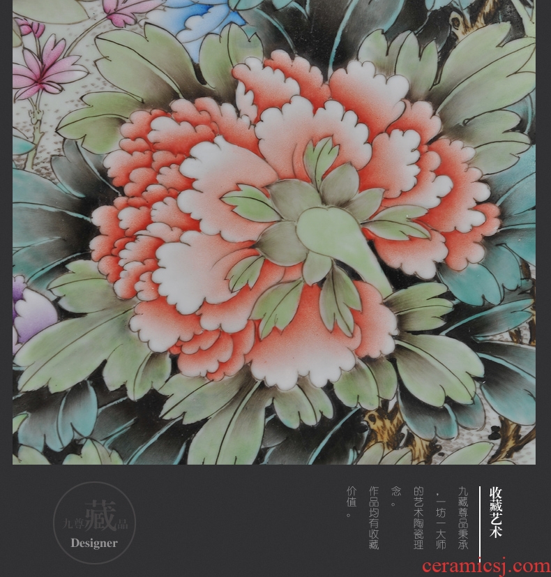 Master of jingdezhen ceramics Feng Huiying hand-painted famille rose blooming flowers adornment porcelain art furnishing articles in the living room
