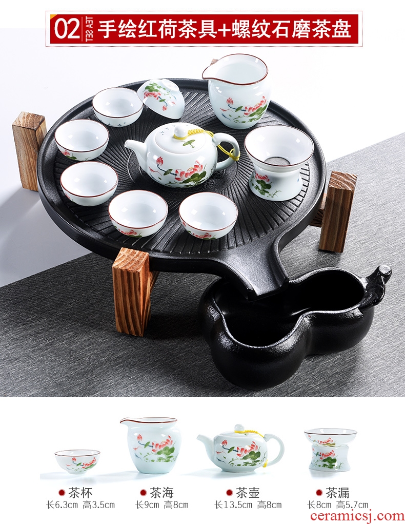 Porcelain god contracted Japanese tea ceremony household utensils suit real wood double stone mill ceramic cups tea tray tea tea