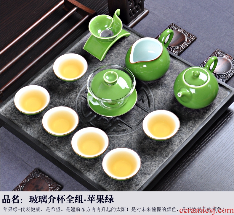 Thyme tang tea household glaze ceramic tea set a complete set of kung fu tea kettle GaiWanCha Japanese sea