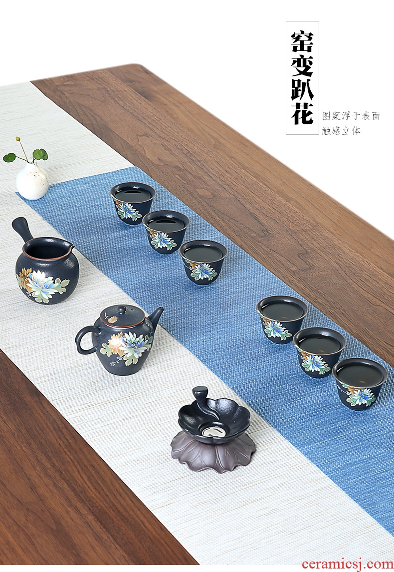Modern creative ceramic kung fu tea set suit household contracted Japanese variable on flower teapot teacup set