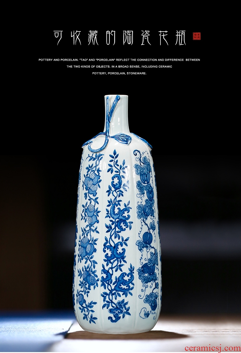 Jingdezhen ceramics vase antique blue-and-white large flower arranging new porch sitting room of Chinese style household act the role ofing is tasted furnishing articles