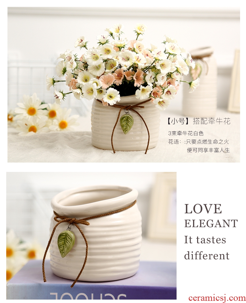 Jane's furnishing articles white rope ceramic vase living room table home decoration decoration hydroponic flower pot furnishing articles