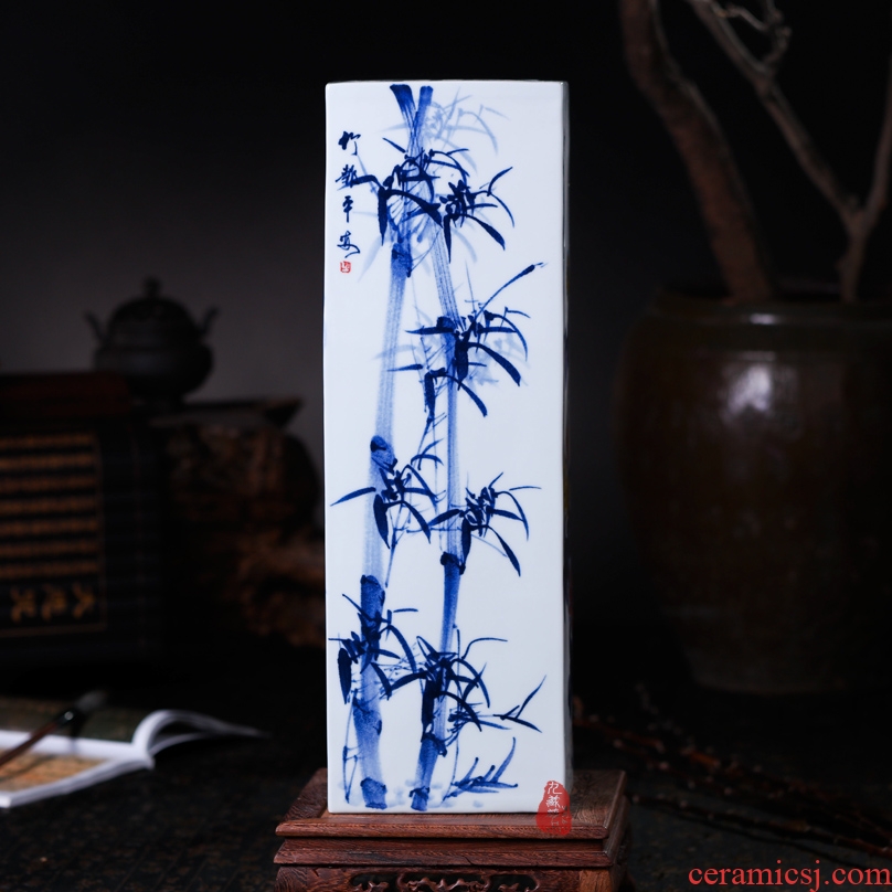 Master of jingdezhen ceramics hand-painted color plum chrysanthemum bottles of painting and calligraphy tube ground tube of the study of calligraphy and painting furnishing articles