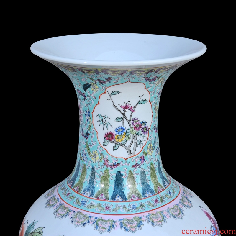 Jingdezhen ceramic of large vases, antique hand-painted famille rose blooming flowers goddess of mercy bottle of large vase