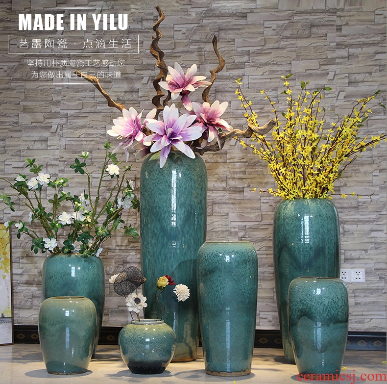 Dried flower color glaze kiln ceramic sitting room ground vase vase modern European hotels flower arranging large vases, furnishing articles
