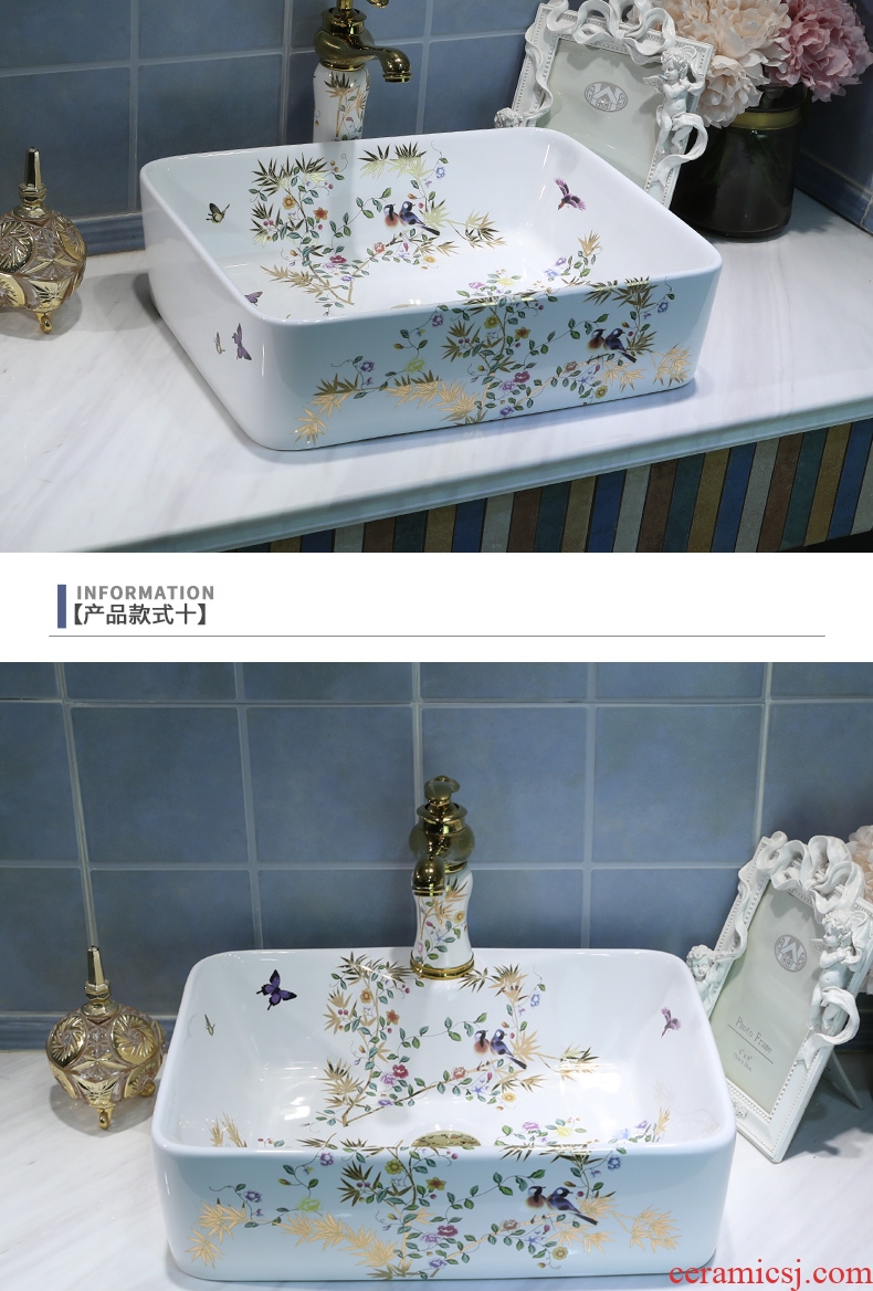 Gold cellnique ceramic lavatory pool of wash one's hands stage basin small size bathroom sink home outfit modern flowers and birds