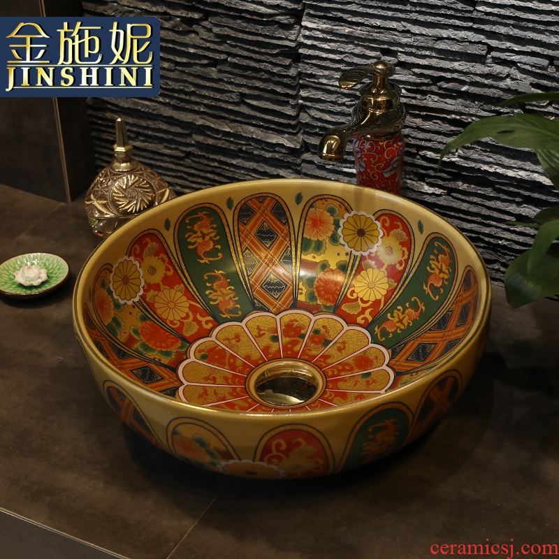 Gold cellnique decoration art stage basin ceramic basin is the basin that wash a face basin of wash one's hands pool bathroom archaize hands pool