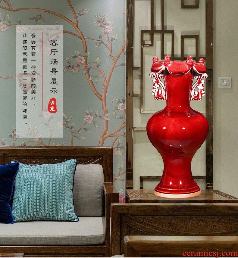 Jingdezhen ceramics jun lang red creative crackle vases, flower arrangement of Chinese style living room home furnishing articles