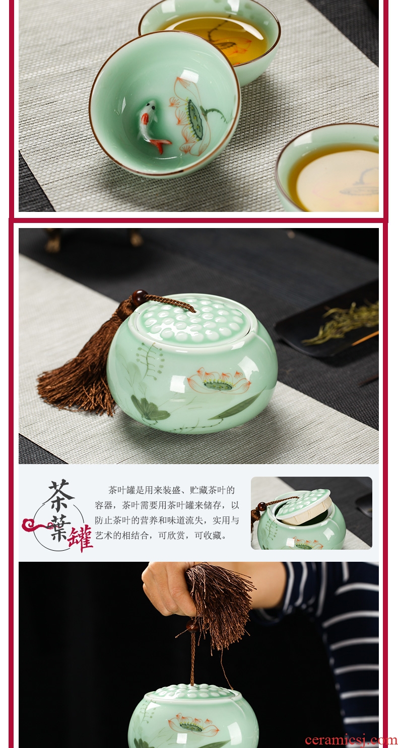 Tea set household contracted jingdezhen ceramic celadon teapot teacup tea tray of a complete set of hand-painted kung fu tea