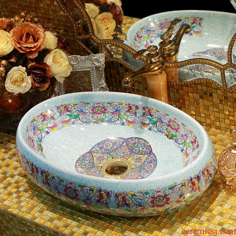 Gold cellnique art basin of jingdezhen art lavatory bath on the sink ceramic face basin of the basin that wash a face