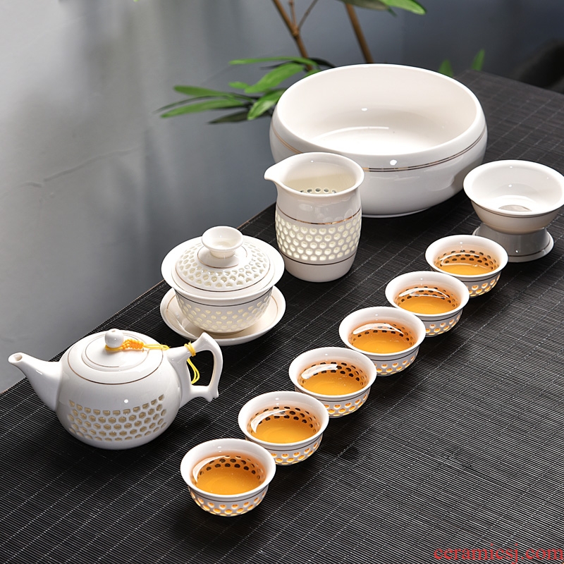 Gorgeous young creative household and exquisite ceramic kung fu tea set tea tray tureen teapot tea cup contracted with tea