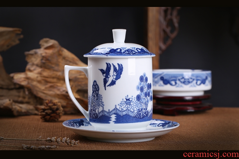 Red leaves of jingdezhen tea service in-glazed porcelain white porcelain cup five head office stationery pen container suit everyday gifts