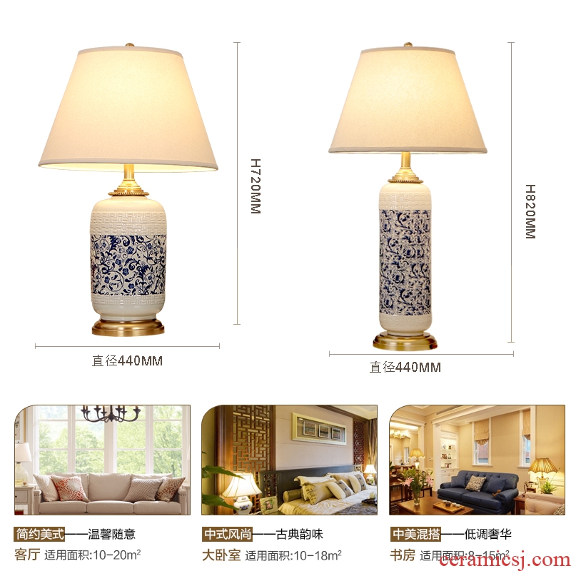 Jingdezhen ceramic desk lamp Chinese copper lamp all study bedroom berth lamp sitting room atmosphere decoration lamp