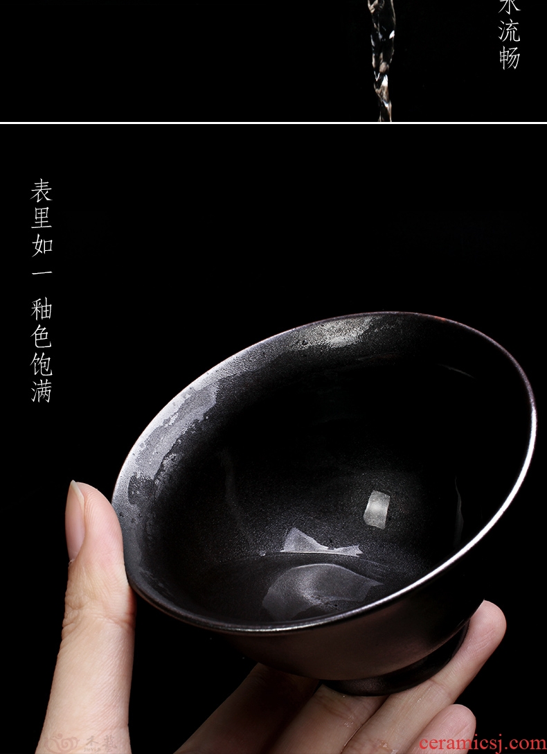 Jie black pottery art tea zen tureen large ceramic bowl is only three bowl of coarse pottery glaze kung fu tea set a finger bowl