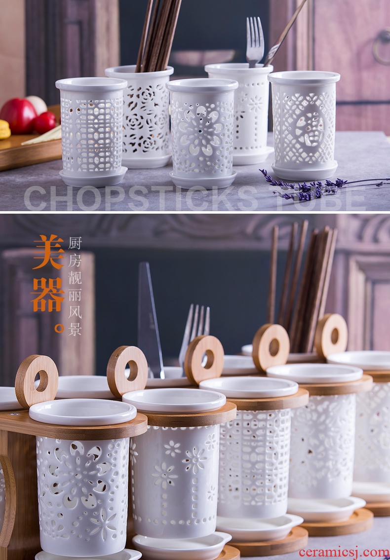 Ceramic tube/cage binocular chopsticks rack shelf/box mouldproof drop Korean creative home kitchen supplies