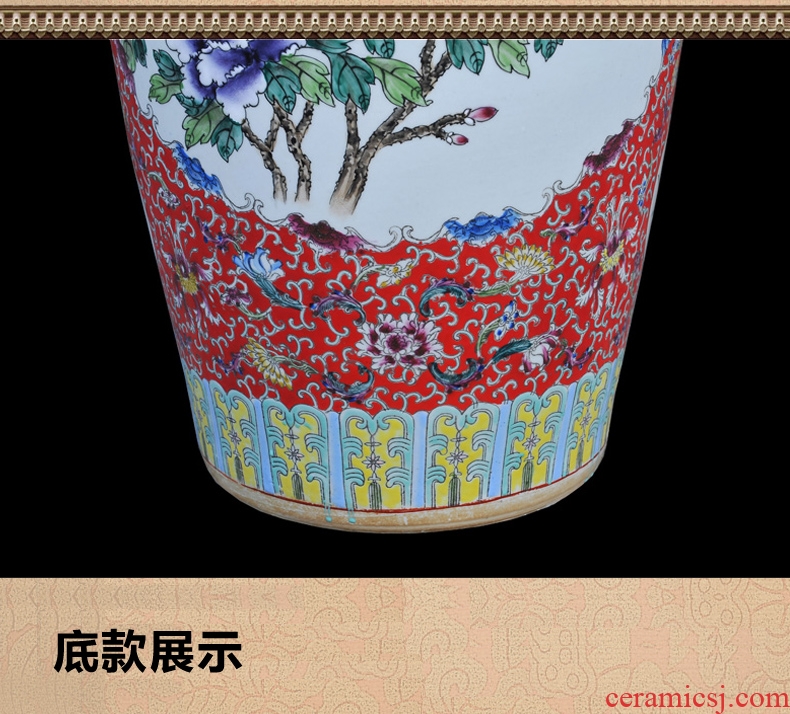 Jingdezhen ceramic vases, antique hand-painted famille rose red to open the window charactizing a landing of large vase