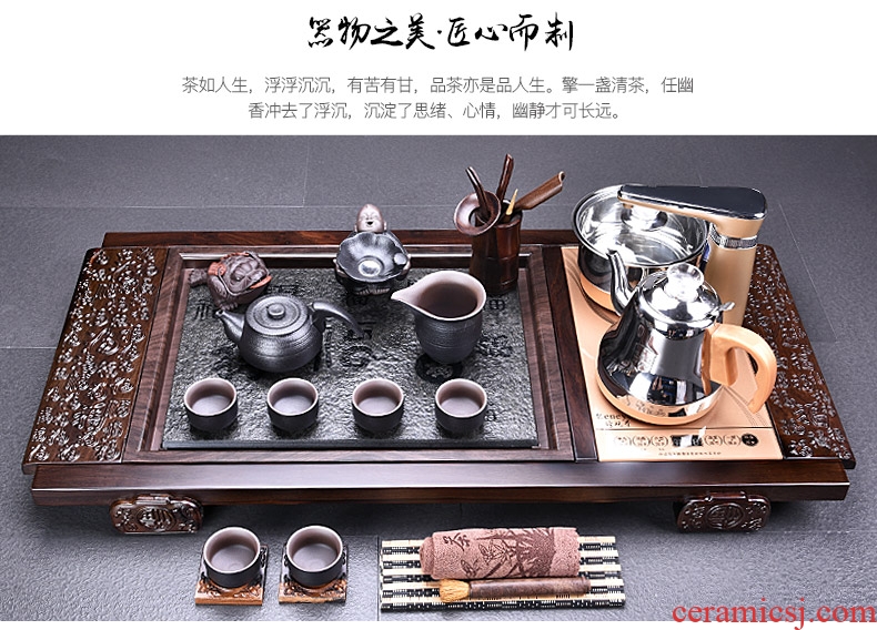 HaoFeng violet arenaceous kung fu tea set suit household ebony wood tea tray tea tea ceramic teapot teacup