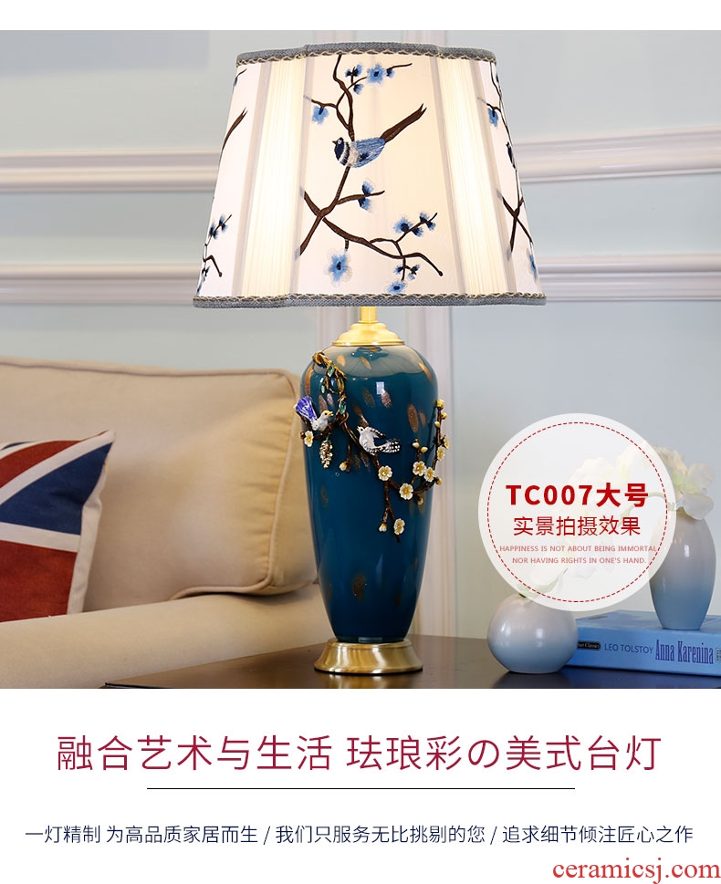 American luxury colored enamel lamp copper lamp of bedroom the head of a bed all European high-grade ceramic creative romantic marriage room of pure copper