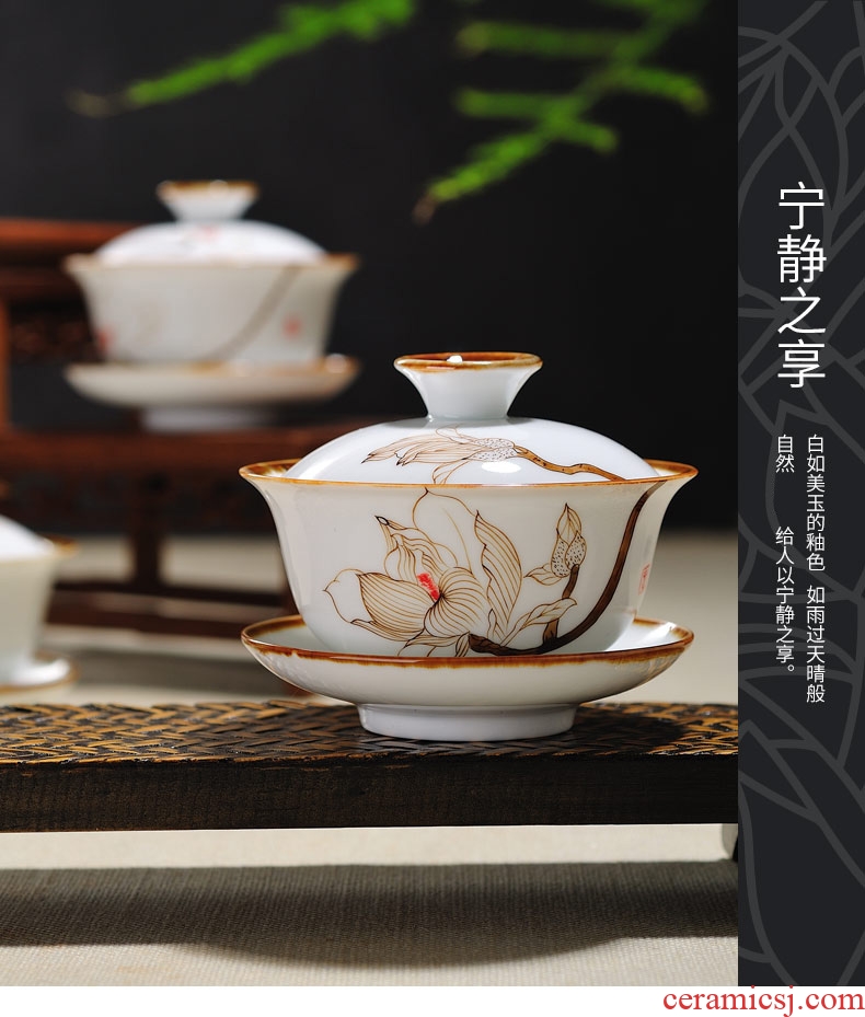 Drink to jingdezhen size tureen single white porcelain cups thin foetus tea bowl three glass ceramic kung fu tea set