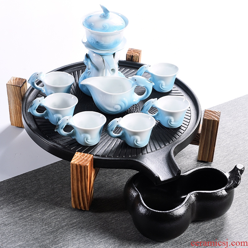 Porcelain god contracted Japanese tea ceremony household utensils suit real wood double stone mill ceramic cups tea tray tea tea