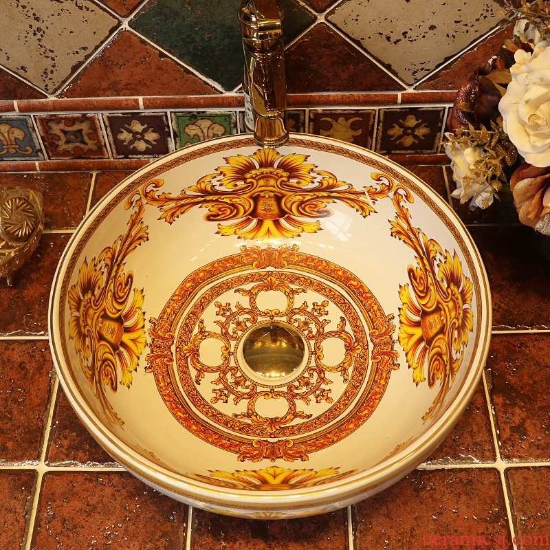 Gold cellnique Europe type restoring ancient ways of art basin on the ceramic bath lavatory basin sink the basin that wash a face