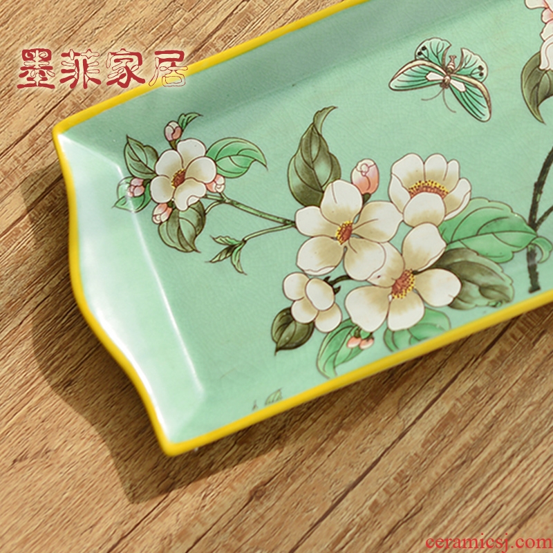 Murphy's new Chinese style classical handmade ceramic bowl American country rectangle creative decorative fruit tray