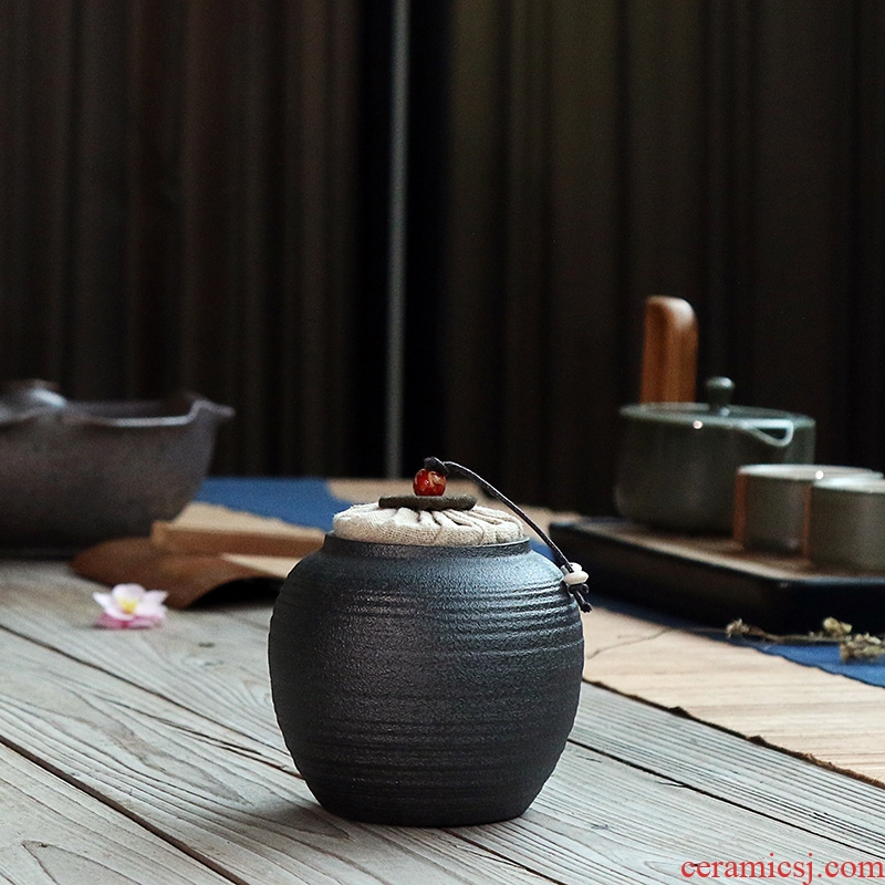 Black pottery morning cheung zen tea canister coarse pottery large firewood seal pot small ceramic wake pu 'er tea packaging