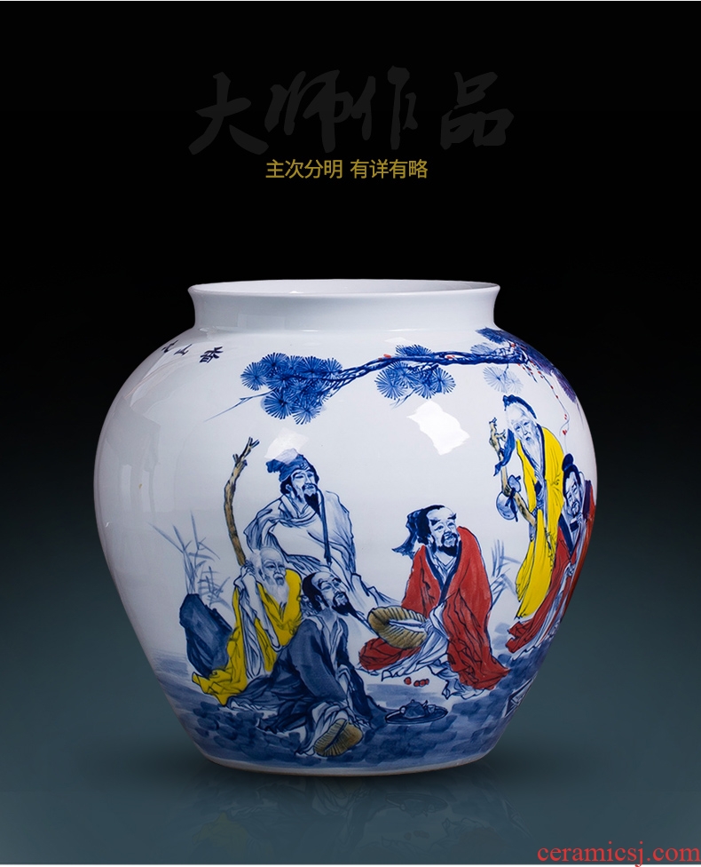 Jingdezhen ceramics hand-painted large blue and white porcelain vase sitting room study word calligraphy and painting cylinder receiving decorative furnishing articles