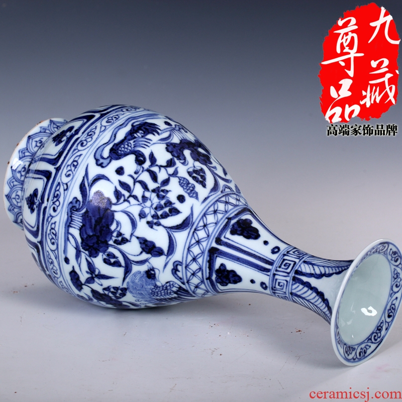 Imitation of yuan blue and white porcelain of jingdezhen ceramics yuanyang lianchi grain okho spring bottle vase household handicraft furnishing articles