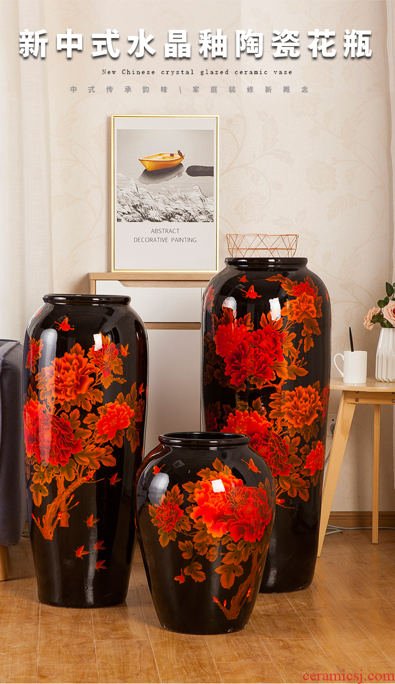 Jingdezhen ceramics of large vase furnishing articles sitting room hotel dry flower arranging new Chinese style large porch decoration