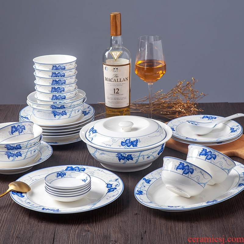 Red porcelain jingdezhen high-grade bone China tableware bowls plates sets of household of Chinese style ceramic dishes