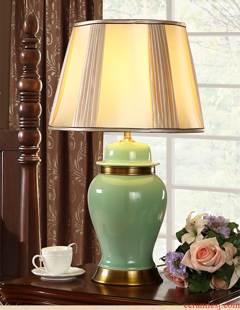 Southeast Asia all jade green copper ceramic new Chinese style table lamp of bedroom the head of a bed teahouse study new classical Chinese storm lantern