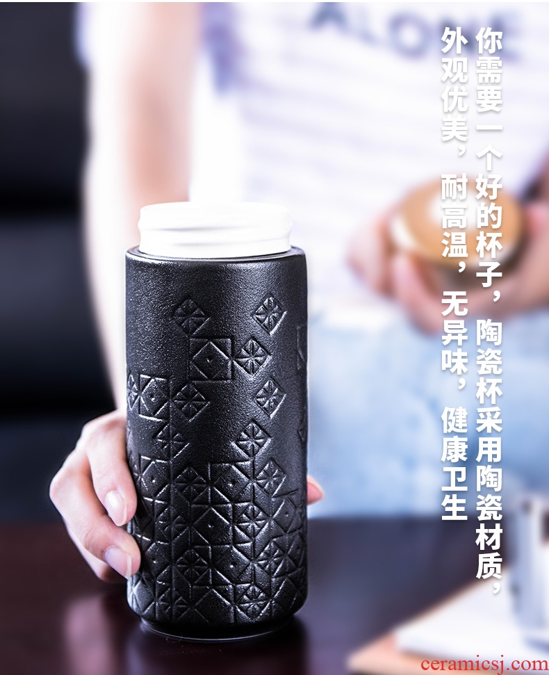 Net porcelain ceramic cups and hall portable double layer heat insulation vacuum personality hot cup creative mug