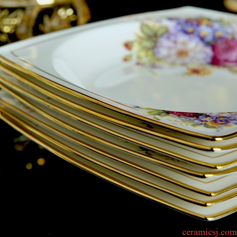 Jingdezhen costly bone porcelain tableware suit dishes home European gold dishes western-style wedding gift