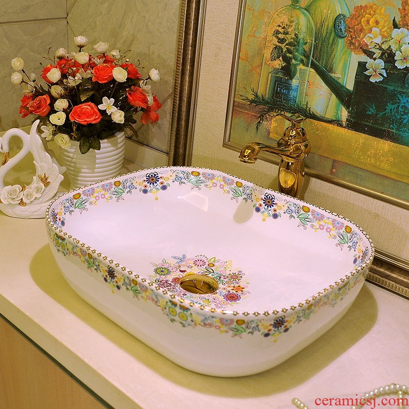 The elegant retro rectangle ceramic art basin lavatory basin sink - elegant small broken flower on stage