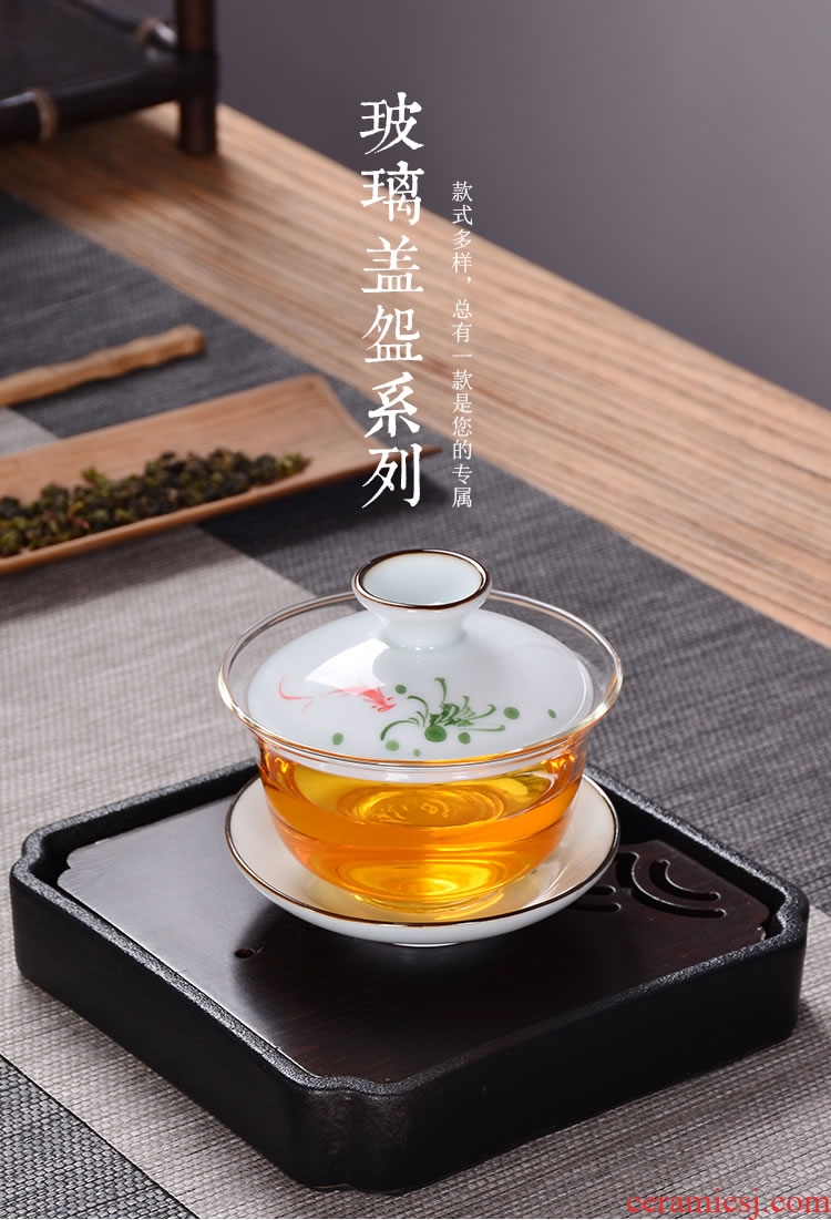 Green tea only three ceramic hand-painted tureen heat-resistant glass bowl kung fu tea bowl to tea tea cups