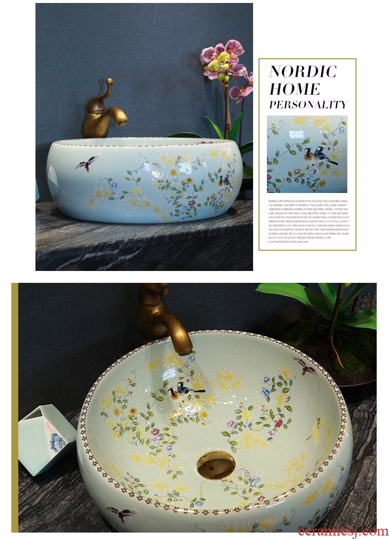 Million birds stage basin sink ceramic lavatory circle art basin bathroom wash face basin crack of flowers and birds