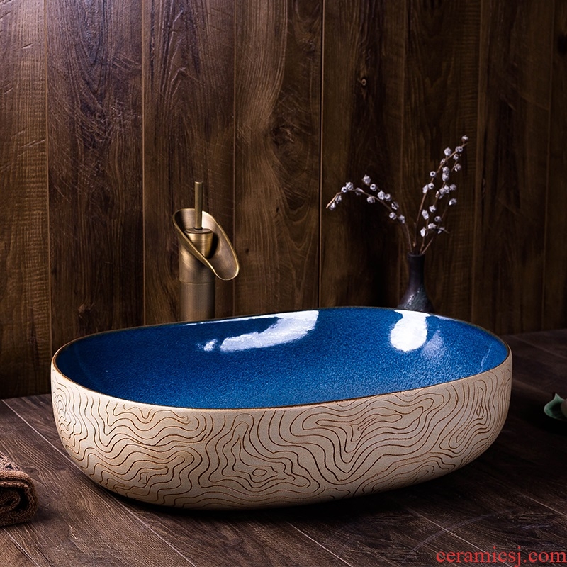 Chinese style household toilet stage basin oval ceramics art personality hotel wash her hands and face plate of restoring ancient ways that defend bath