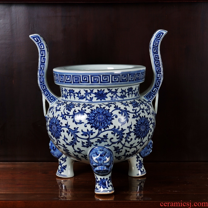 Jingdezhen ceramics imitation kangxi censer three-piece suit of blue and white porcelain vase household technology sitting room place collection